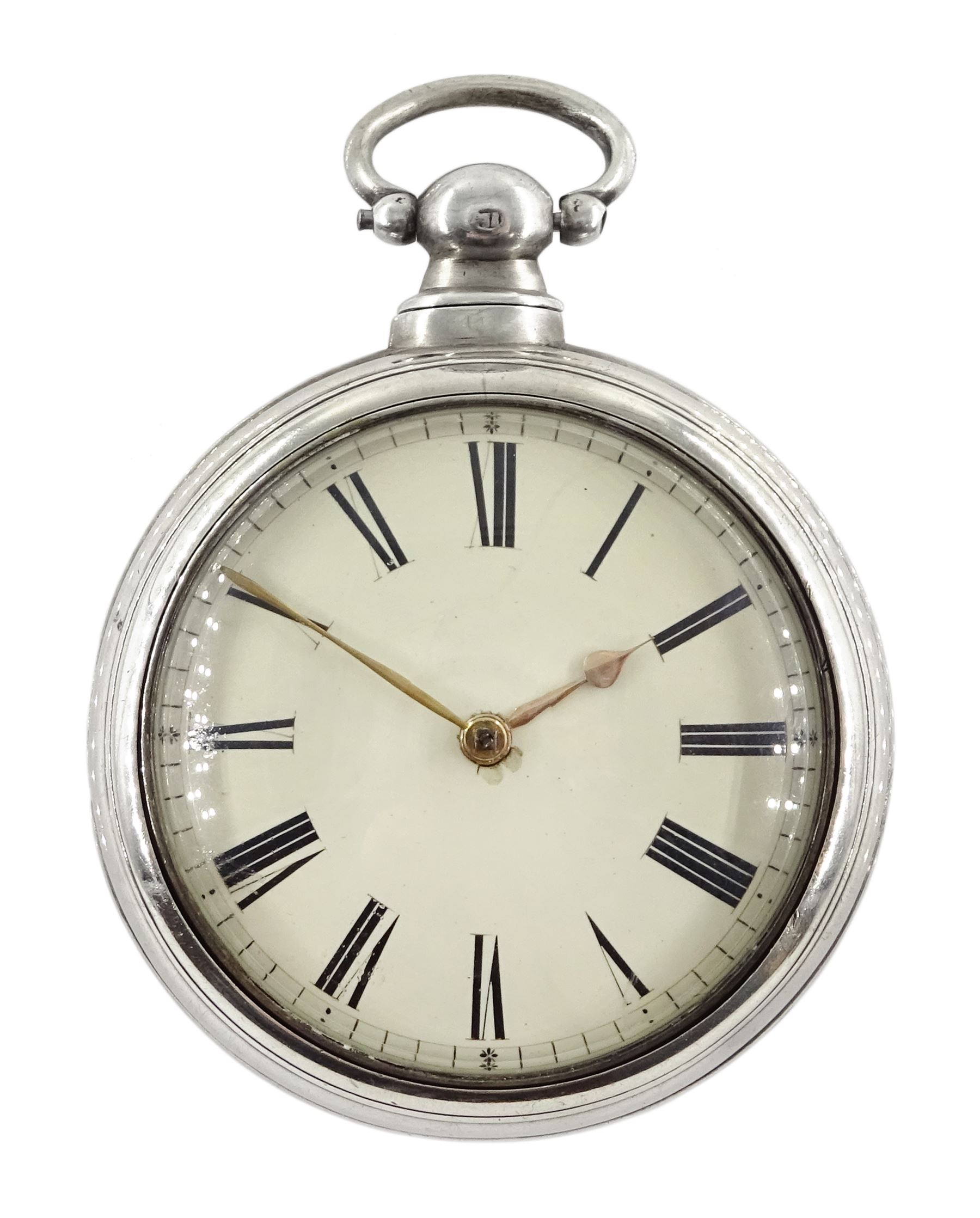 Victorian silver pair cased pocket watch by William Smith, Huddersfield, No. 533, round pillars, pie