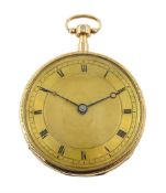 19th century French 18ct gold open face key wound musical repeating cylinder pocket watch