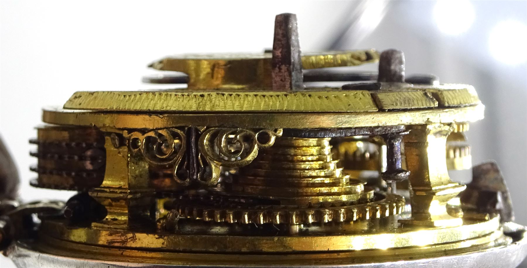 George III silver pair cased verge fusee pocket watch by John Garnett, London, No. 1326, square balu - Image 6 of 7