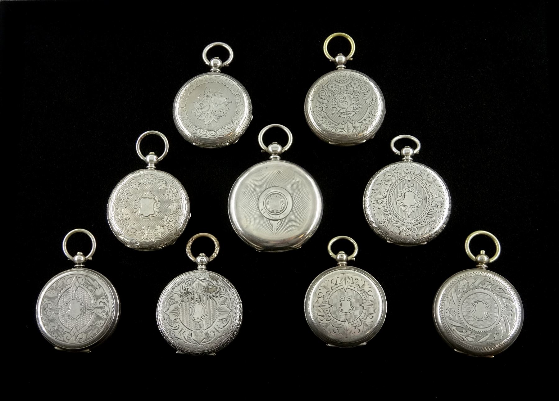 Nine 19th/early 20th century ladies silver key wound cylinder fob and pocket watches, white enamel d - Image 2 of 2