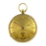 19th century 18ct gold open face lever fusee pocket watch, No. 10007, gilt dial with Roman numerals