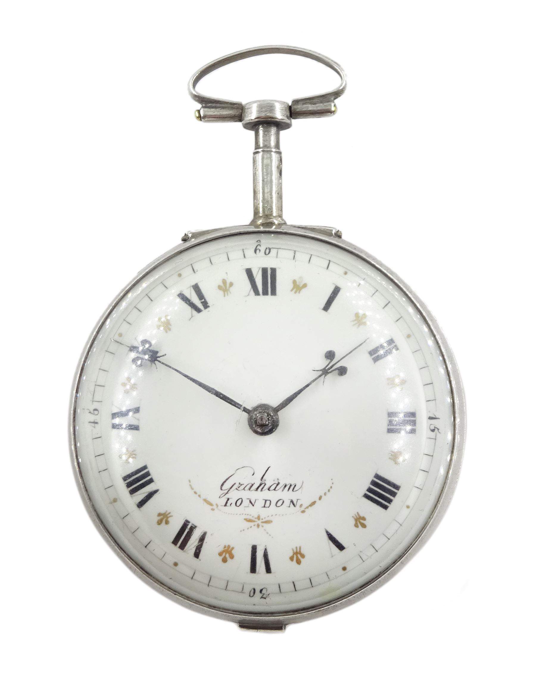 18th century silver and tortoiseshell quadruple cased verge fusee pocket watch by Graham, London, sq - Image 13 of 14