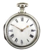 George IV silver pair cased verge fusee pocket watch by John Foster, Cornhill Lincoln, pierced and e