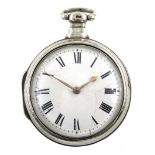 George IV silver pair cased verge fusee pocket watch by John Foster, Cornhill Lincoln, pierced and e