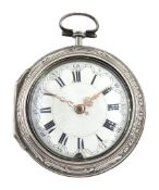 Early George III silver repousse pair cased verge fusee pocket watch by Samuel Weldon, London, No. 2