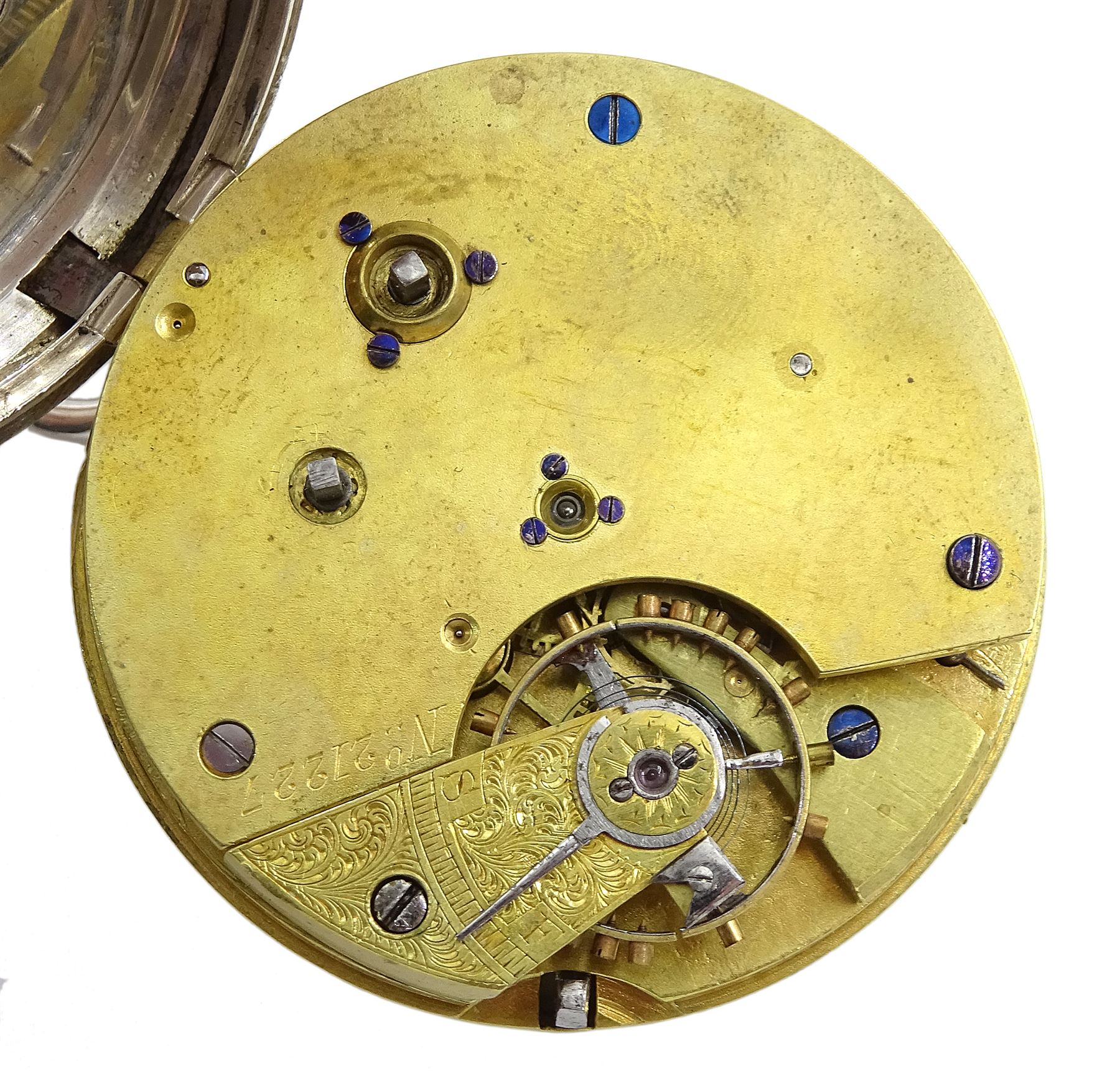 Victorian silver open face key wound English lever chronograph pocket watch No. 21227, cream enamel - Image 4 of 6