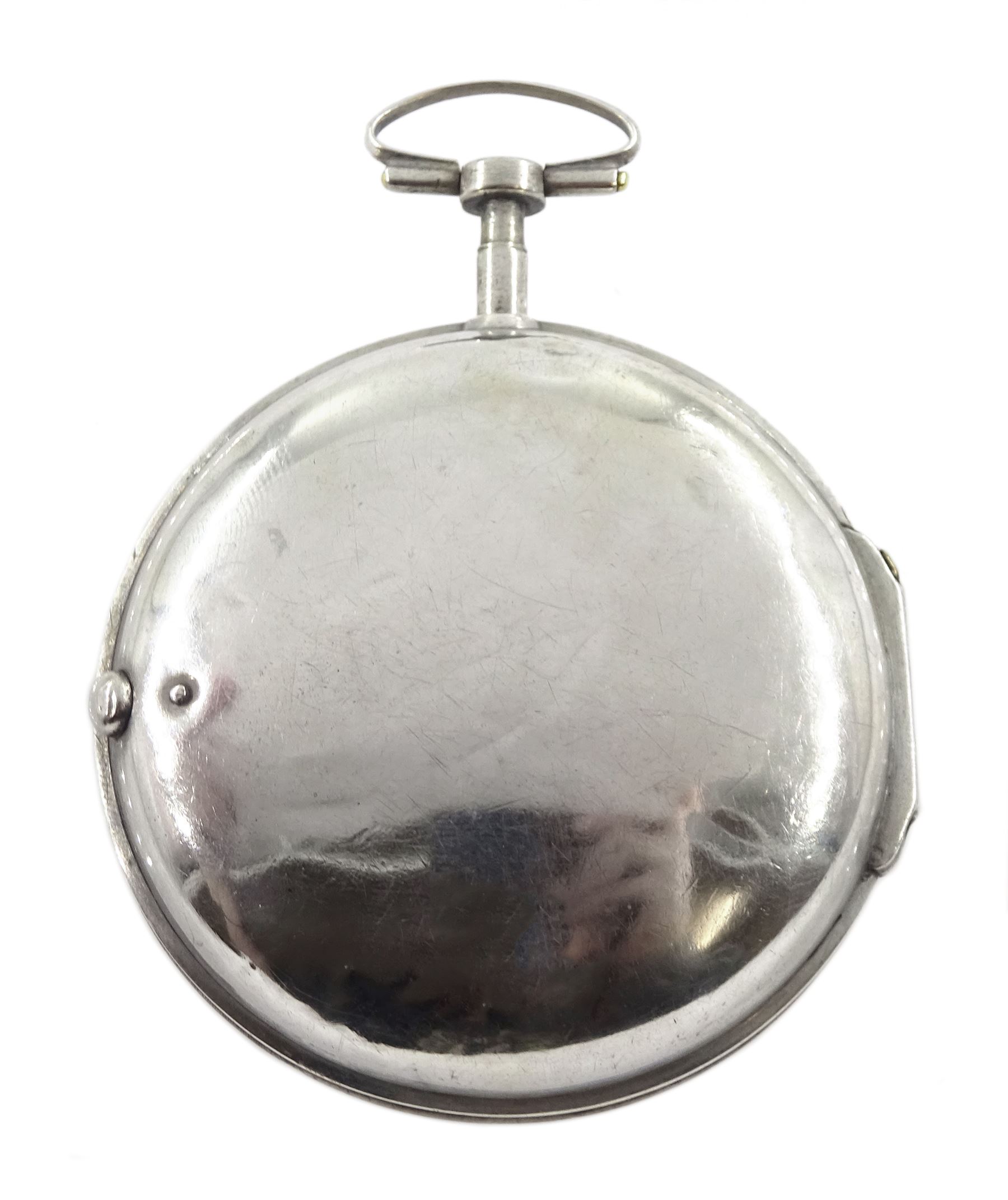 18th century silver and tortoiseshell quadruple cased verge fusee pocket watch by Graham, London, sq - Image 12 of 14
