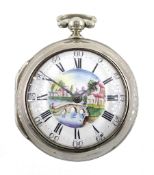 George III silver pair cased verge fusee pocket watch by David Crawford, Newcastle, No. 671, square