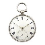 William IV silver open face English lever fusee pocket watch, engraved balance cock decorated with a