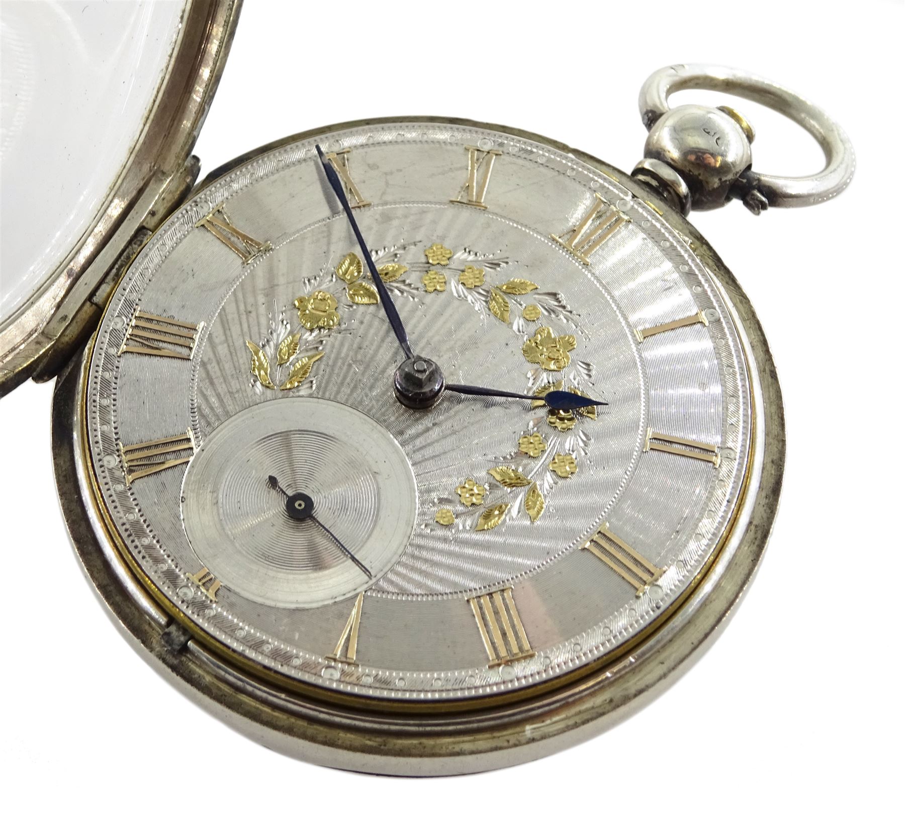 Victorian silver open face fusee pocket watch by William Harrison, Hexham, No. 19714, silver dial wi - Image 3 of 7