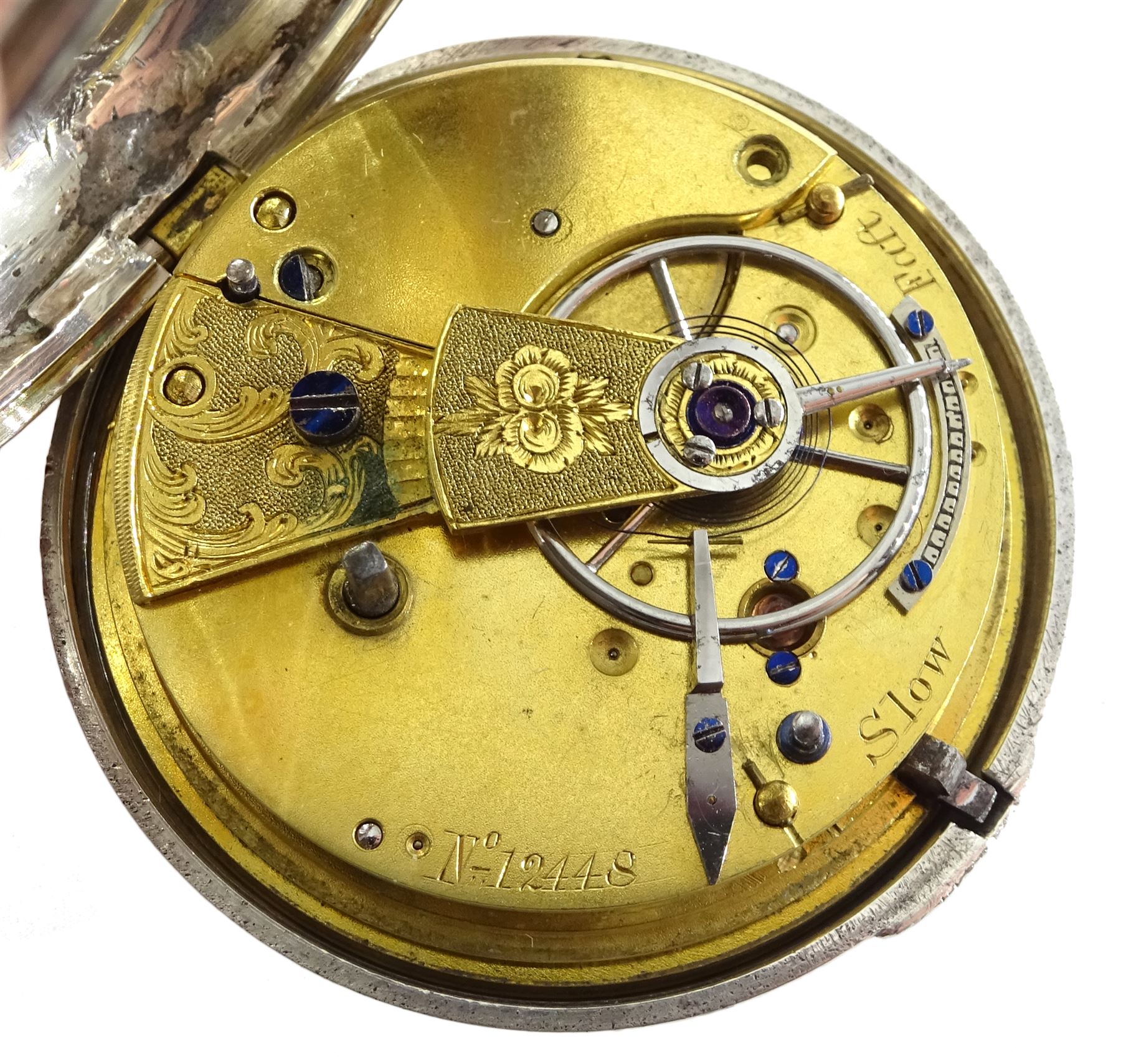 Victorian silver pair cased English lever fusee pocket watch, No. 12448, engraved balance cock with - Image 5 of 6