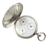 19th century silver full hunter dual time, key wound lever railroad pocket watch by Charles Frodsham