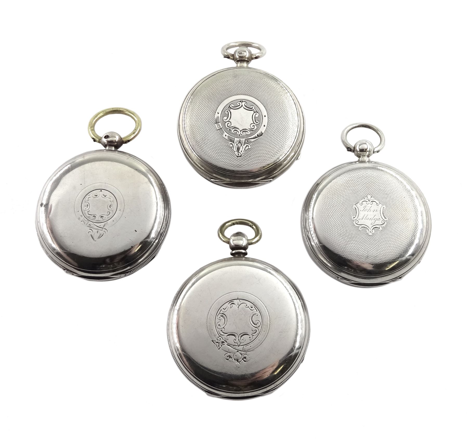 Four 19th/early 20th century silver open face English lever fusee pocket watches, white enamel dials - Image 2 of 6