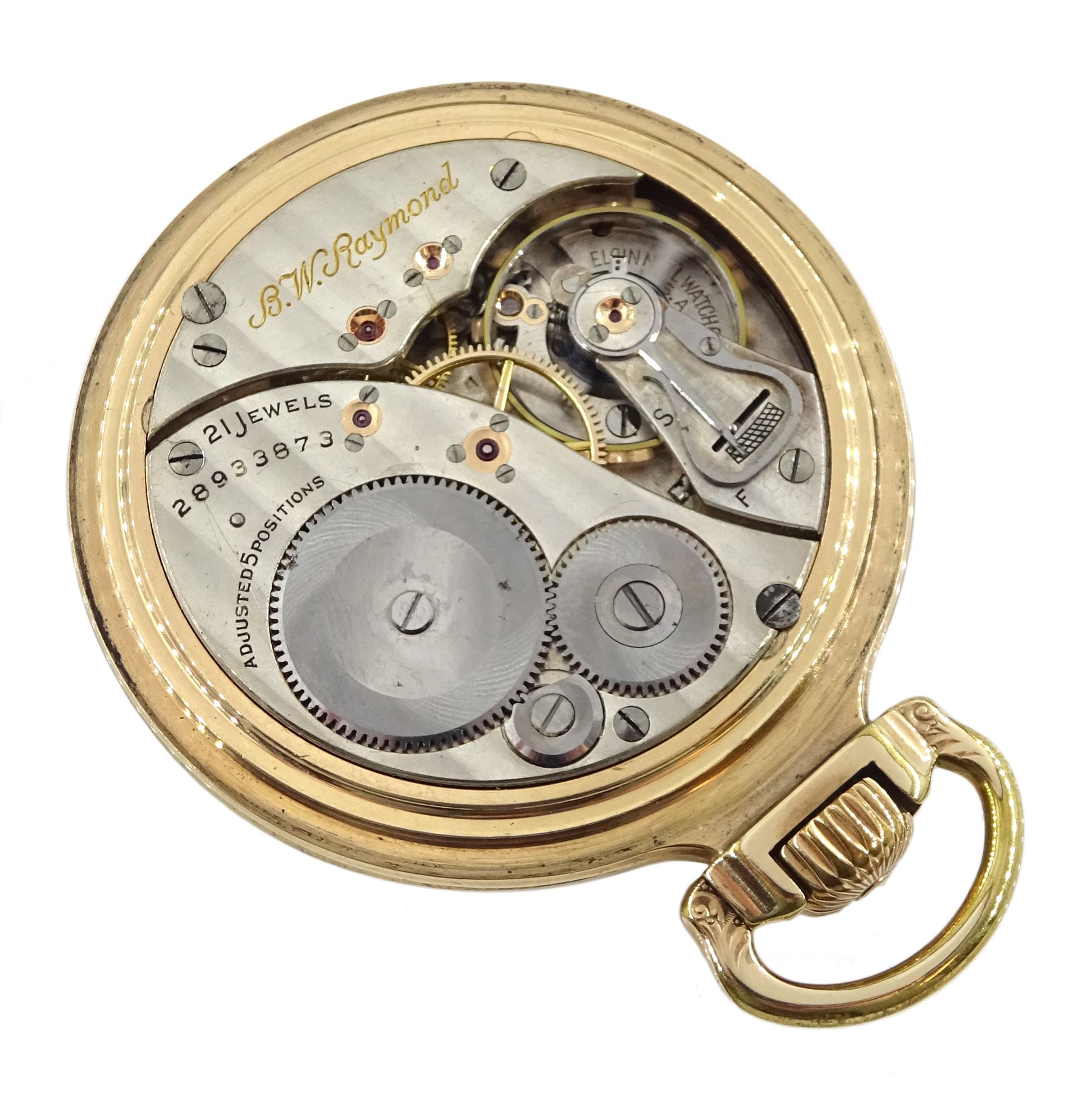 Elgin watch Co gold-plated open face B.W. Raymond 'up & down' keyless 21 jewels - Image 3 of 4