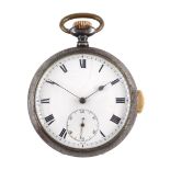 Early 20th century gun metal open face keyless quarter repeating Swiss lever pocket watch, plunge re