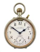 Early 20th century goliath keyless Swiss lever pocket watch by M M & Co, patent No. 10292, retailed