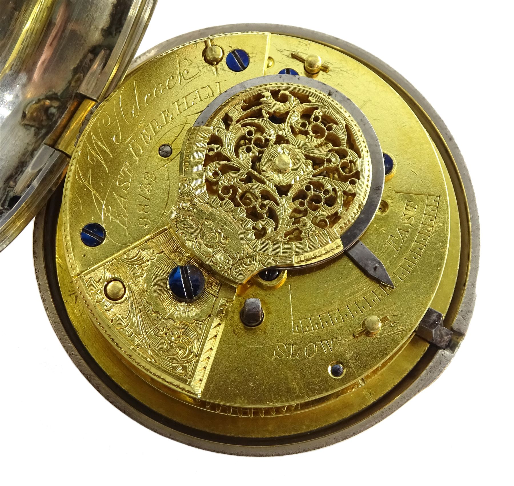 Victorian silver pair cased verge fusee pocket watch by J W Adcock, East Dereham, No. 98132, round p - Image 2 of 7