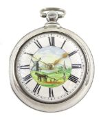 Victorian silver pair cased verge fusee pocket watch by J W Adcock, East Dereham, No. 98132, round p