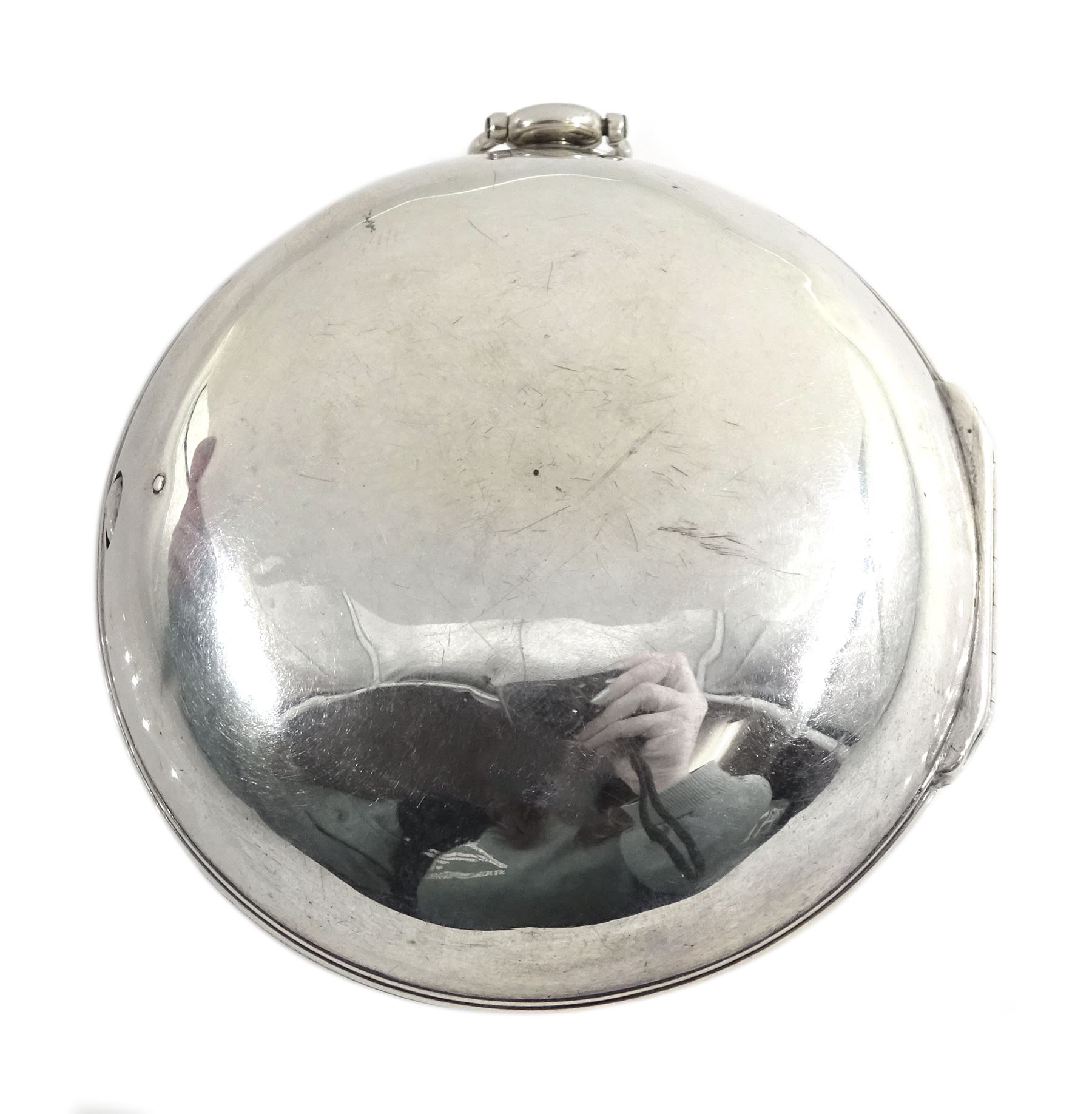 Late 17th/ early 18th century silver pair cased verge fusee pocket watch by Jonathan Garrett - Image 5 of 7