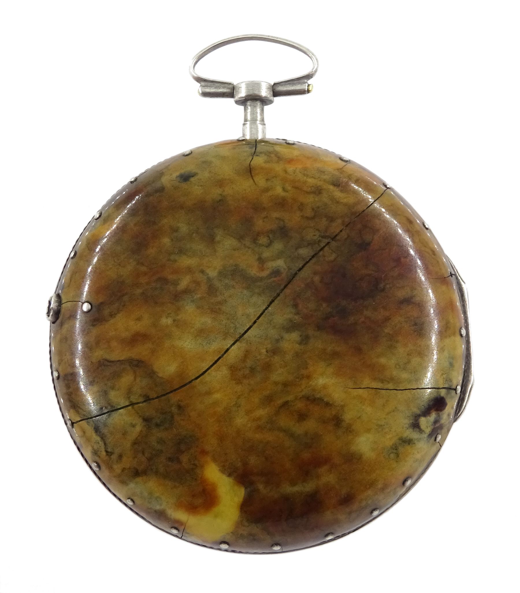 18th century silver and tortoiseshell quadruple cased verge fusee pocket watch by Graham, London, sq - Image 10 of 14