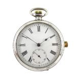 Late 19th century continental silver open face keyless minute repeating pocket watch, plunge repeat