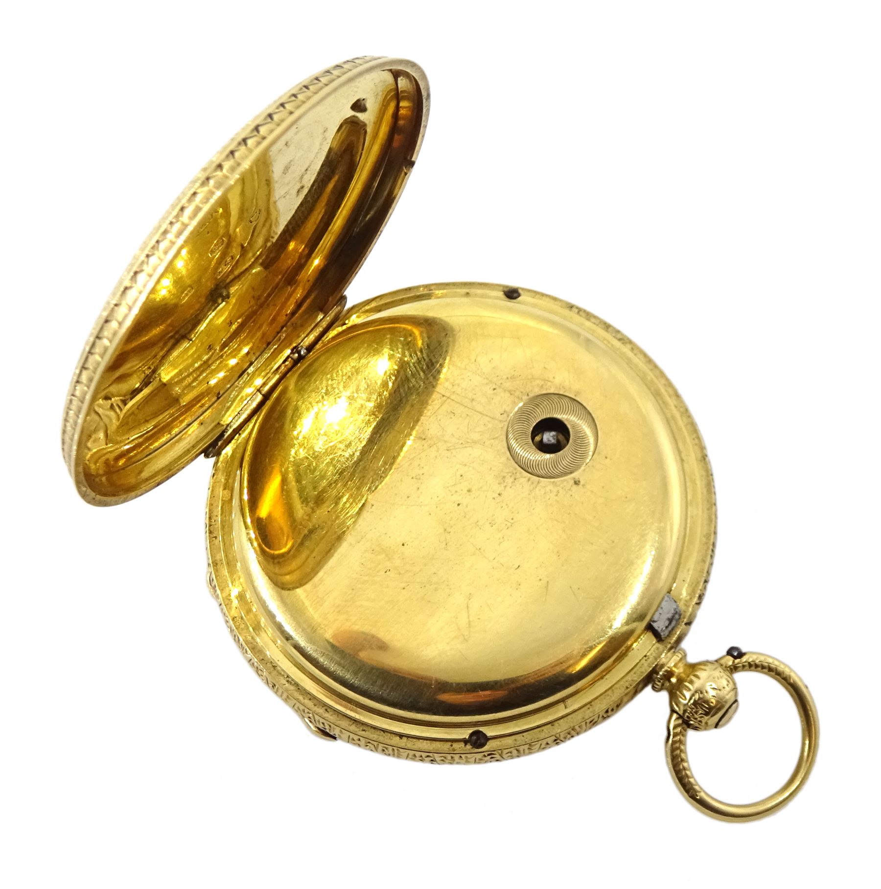 Victorian 18ct gold open face English lever fusee ladies pocket watch, No. 24130, gilt dial with Rom - Image 4 of 6