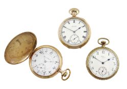 Three American gold-plated keyless pocket watches including an Illinois full hunter 17 jewels No. 20