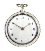 George III silver pair cased verge fusee pocket watch by W Parker, Repton, No. 93, round pillars, pi