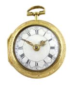 George III silver-gilt repousse pair cased verge fusee pocket watch by John Josephson, London, No. 1