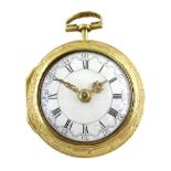 George III silver-gilt repousse pair cased verge fusee pocket watch by John Josephson, London, No. 1