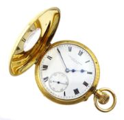 Early 20th century 18ct gold half hunter, keyless English lever presentation pocket watch by Hamilto