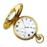 Early 20th century 18ct gold half hunter, keyless English lever presentation pocket watch by Hamilto