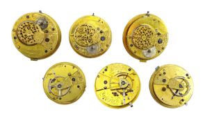 Three verge fusee watch movements by Micham, Surrey, Thomas Sharwood, London and J Edmonds, Liverpoo