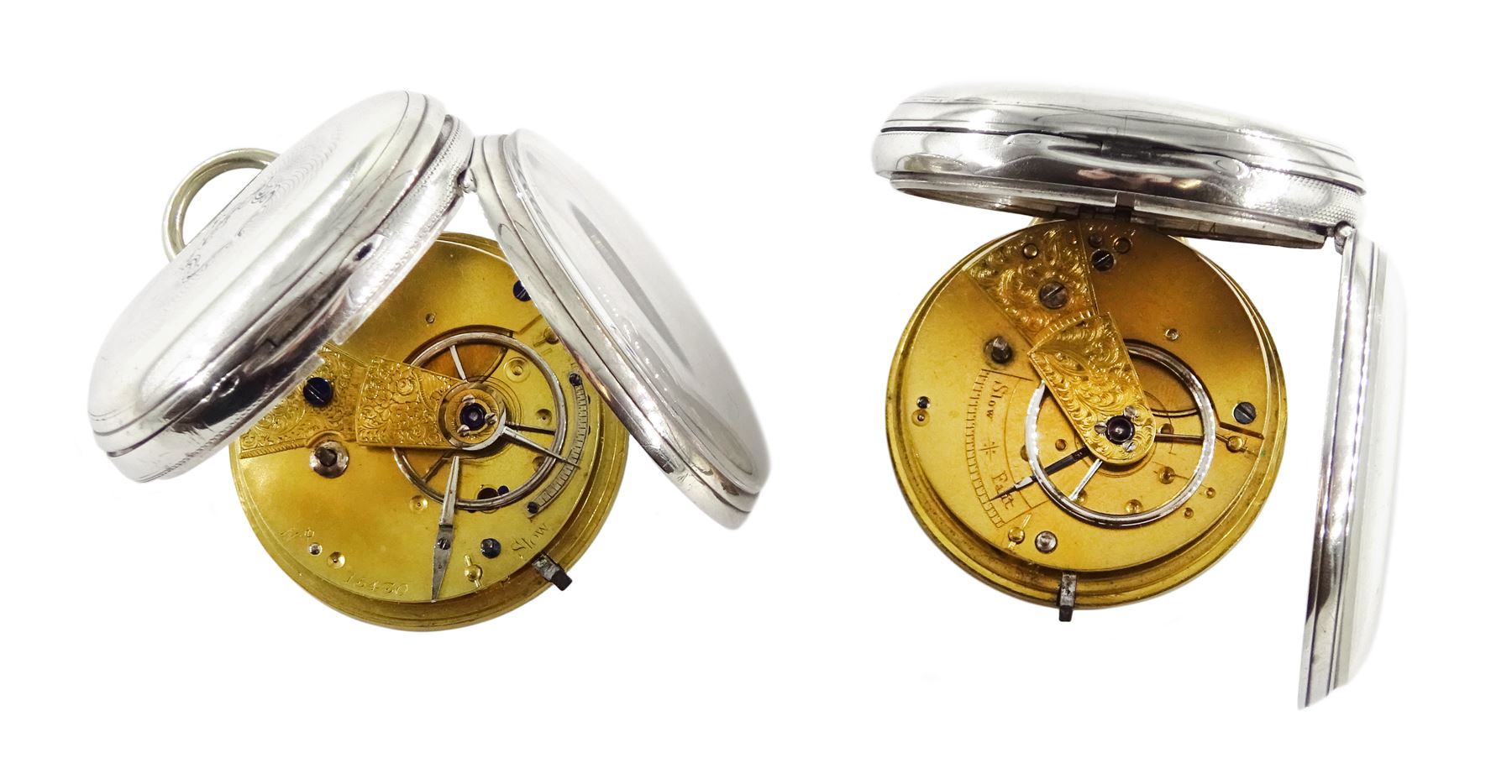 Two silver open face English lever fusee pocket watches, one numbered 14530, engraved balance cocks - Image 2 of 5