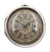 Late 17th/ early 18th century silver pair cased verge fusee pocket watch by Jonathan Garrett