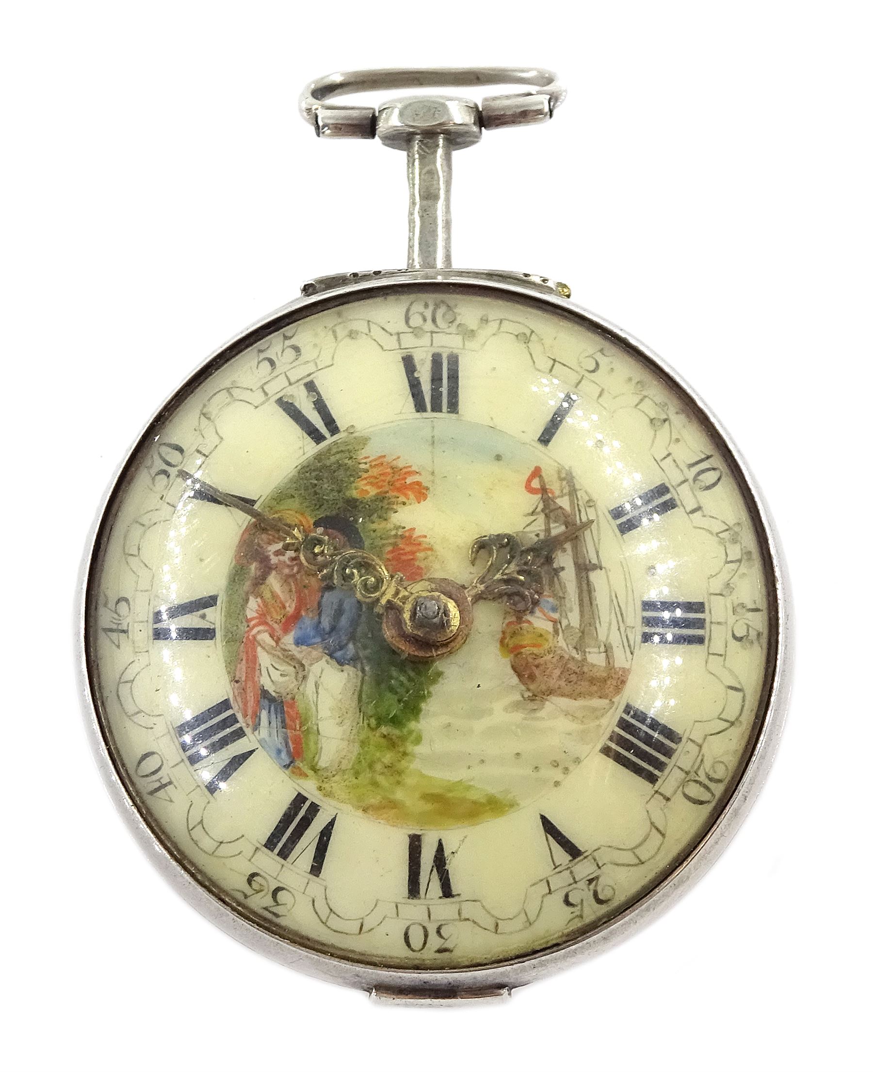 George III silver repousse pair cased verge fusee pocket watch by Samson, London, No. 20384, square - Image 4 of 8