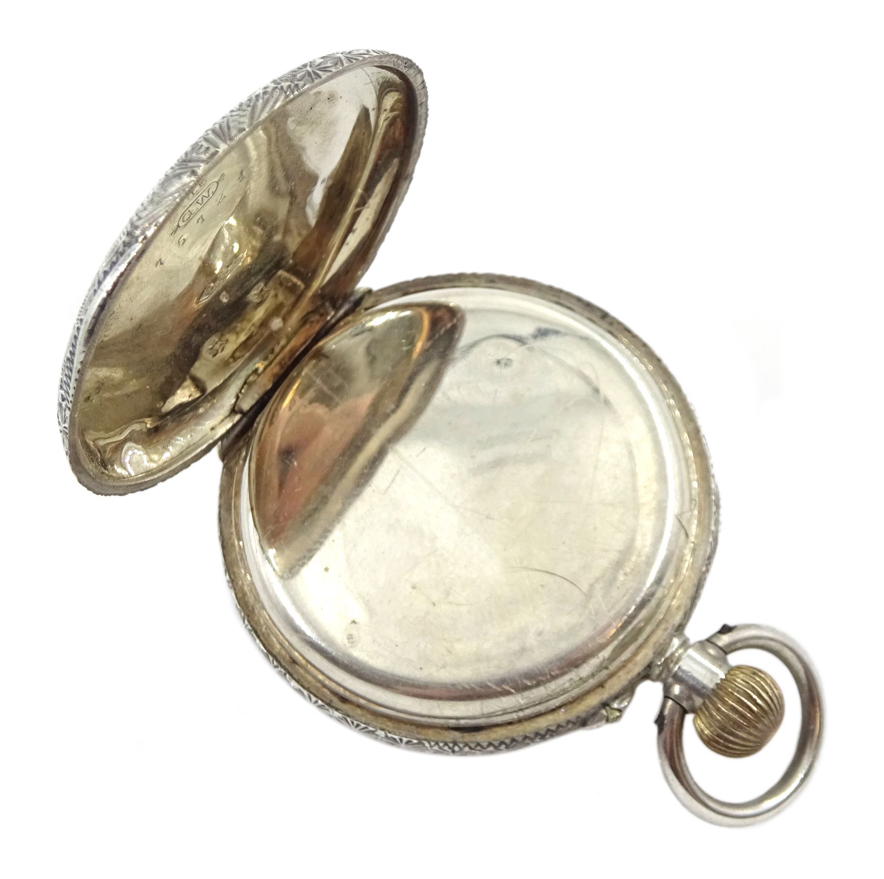 Early 20th century Swiss silver open face keyless cylinder heart shaped fob watch, white enamel dial - Image 4 of 5