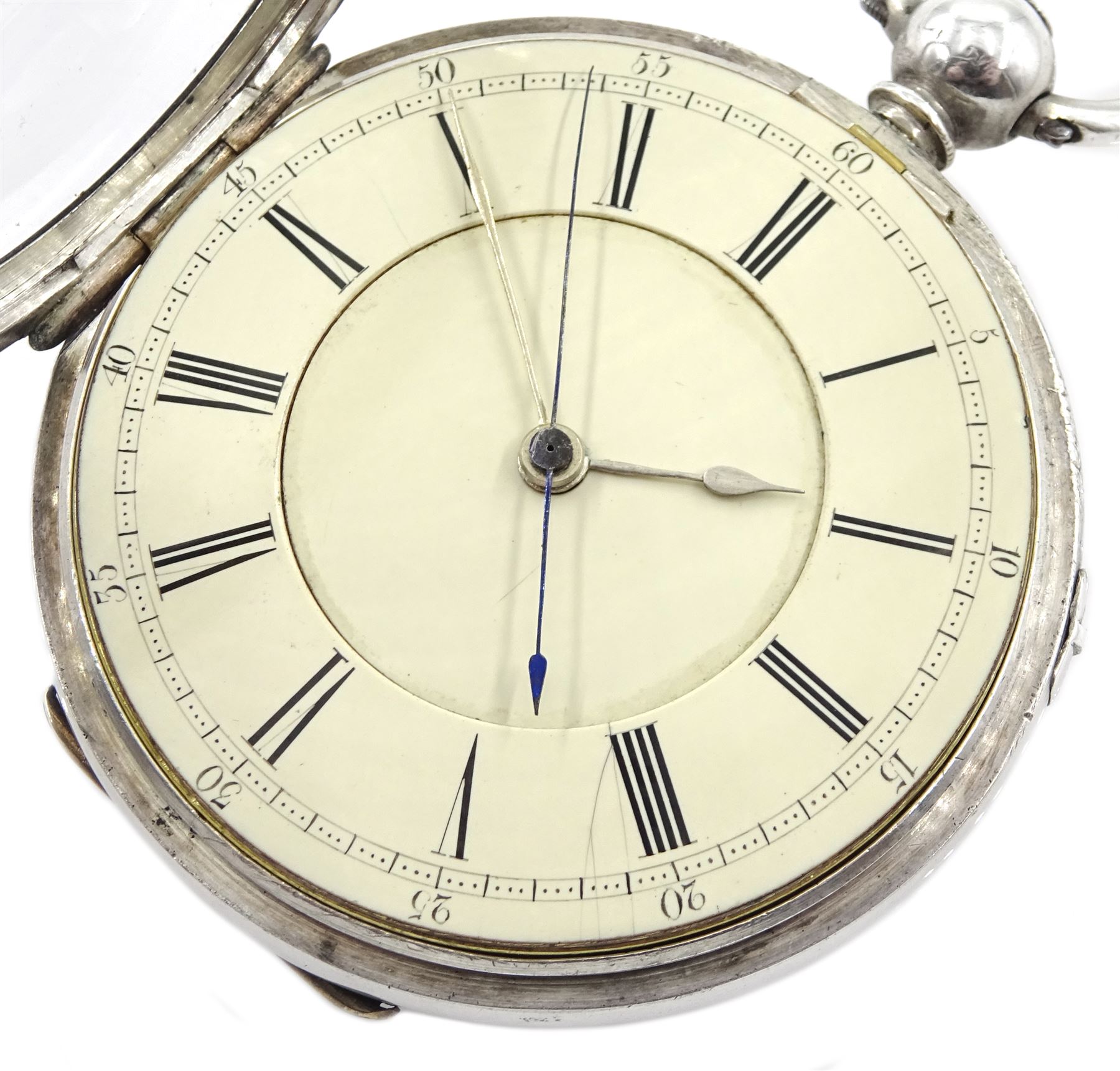 Victorian silver open face key wound English lever chronograph pocket watch No. 21227, cream enamel - Image 2 of 6