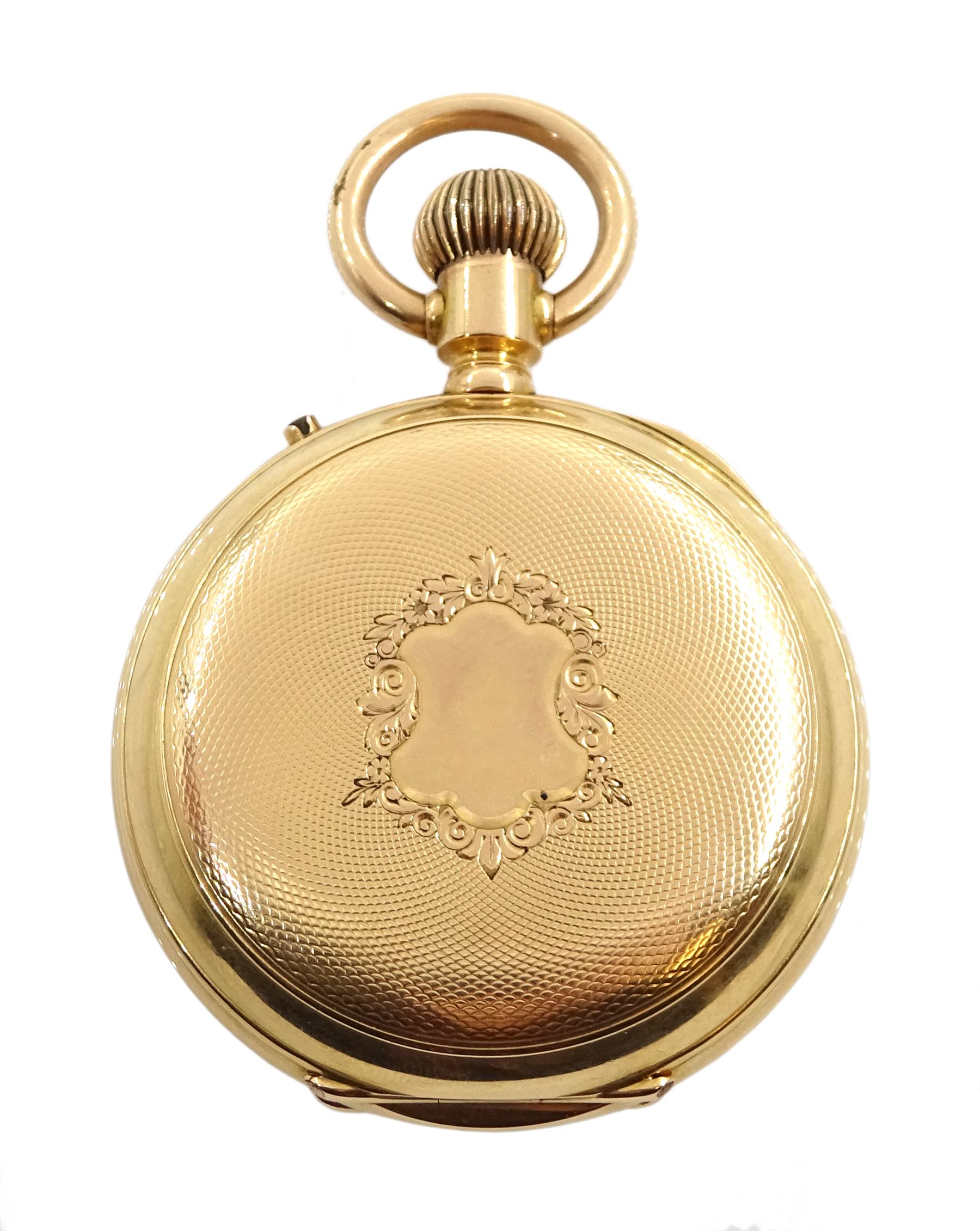 Swiss 18ct gold open face keyless lever chronograph pocket watch, case No. 7967, skeleton dust cover - Image 2 of 4