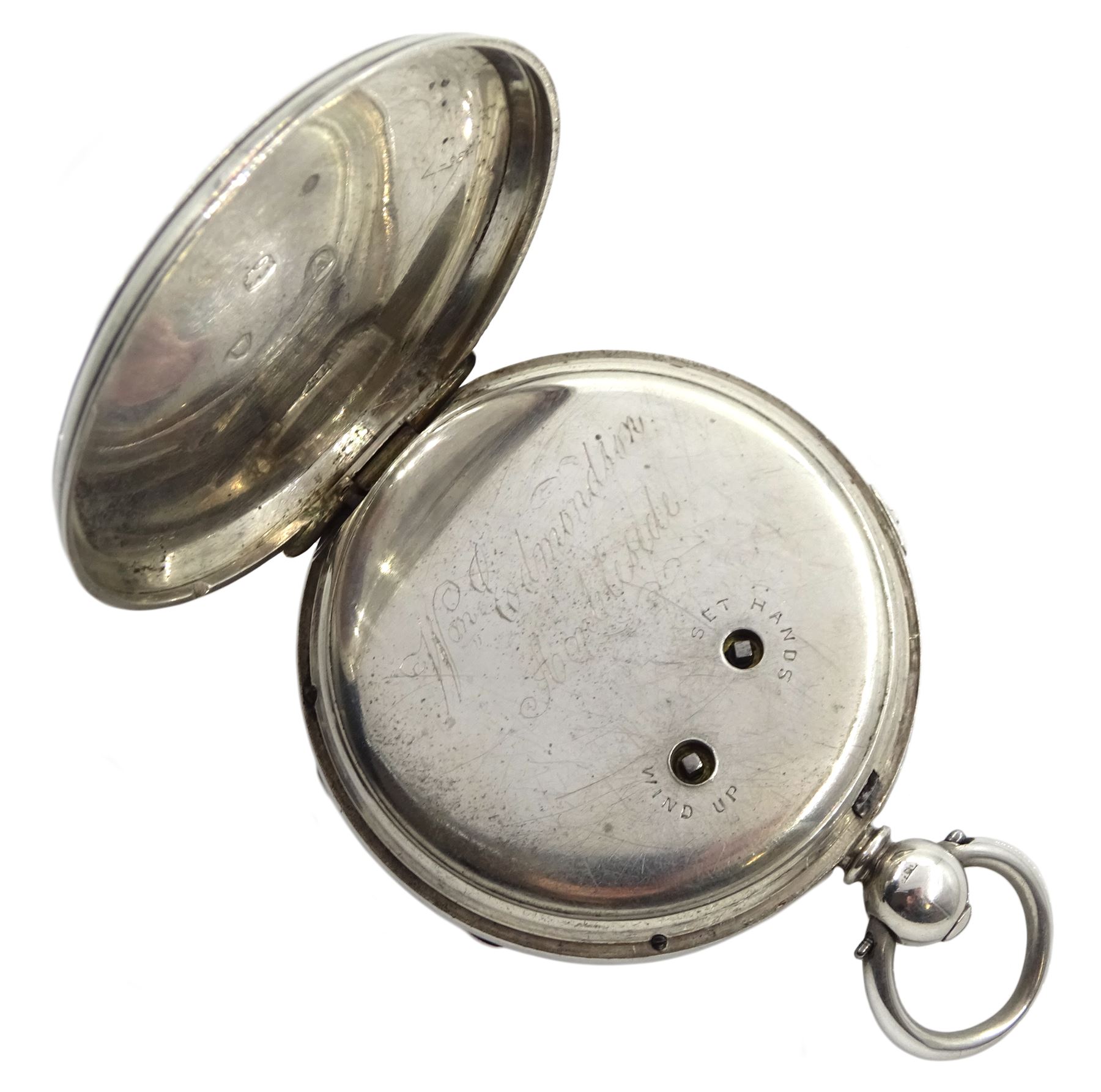 Victorian silver open face key wound English lever chronograph pocket watch No. 21227, cream enamel - Image 3 of 6