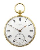 Victorian 18ct gold open face duplex fusee pocket watch by William Johnson, Strand London, No. 7681,