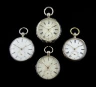 Four Victorian silver open face English lever fusee pocket watches by Horatio Smith and Robertson bo