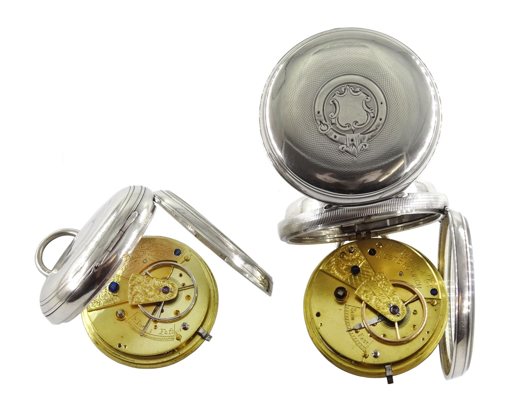 Two Victorian silver open face English lever fusee pocket watches, white enamel dials with Roman num - Image 2 of 5