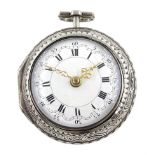 George III silver repousse pair cased verge fusee pocket watch by Tarts, London, No. 2458, square ba