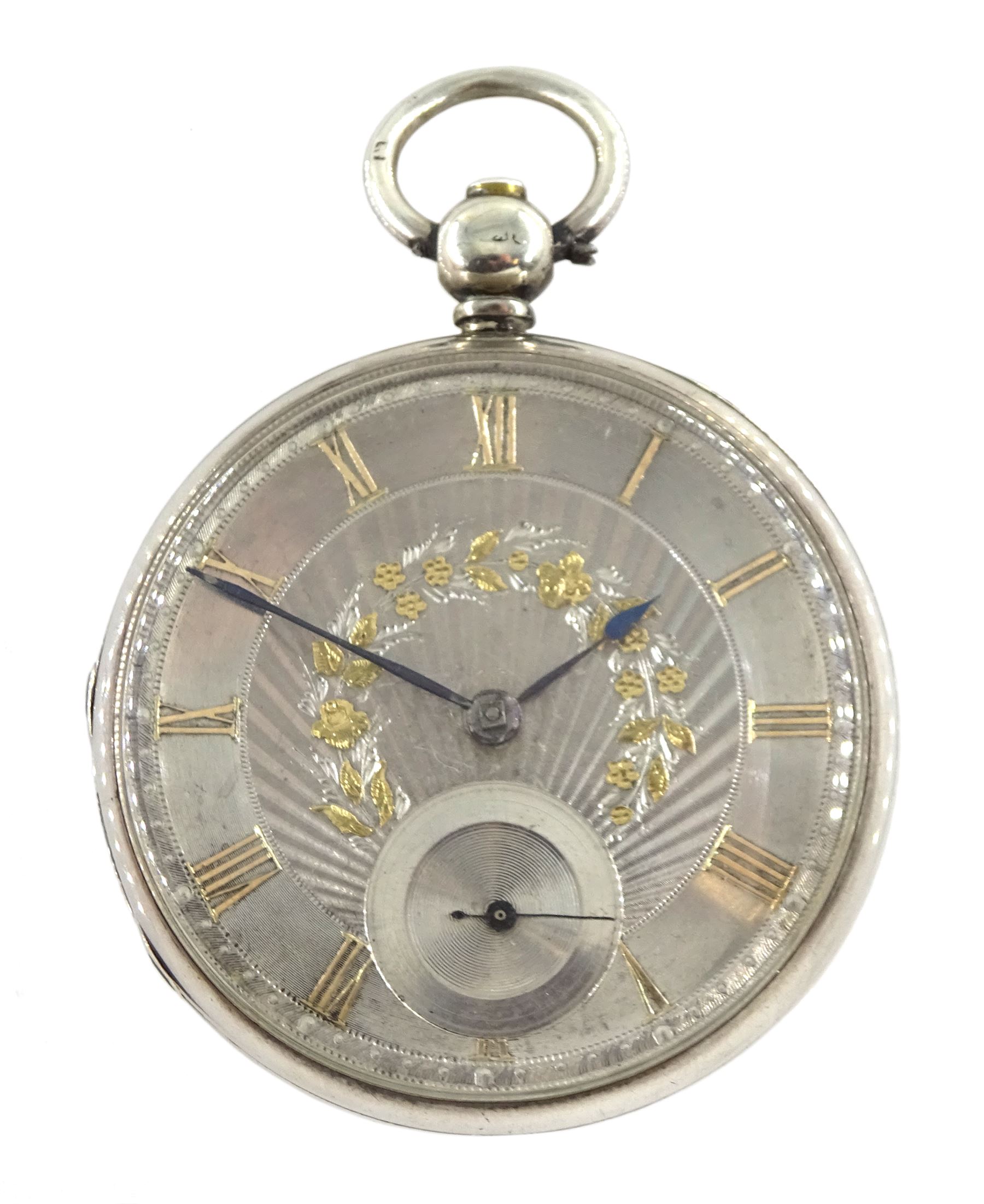 Victorian silver open face fusee pocket watch by William Harrison, Hexham, No. 19714, silver dial wi