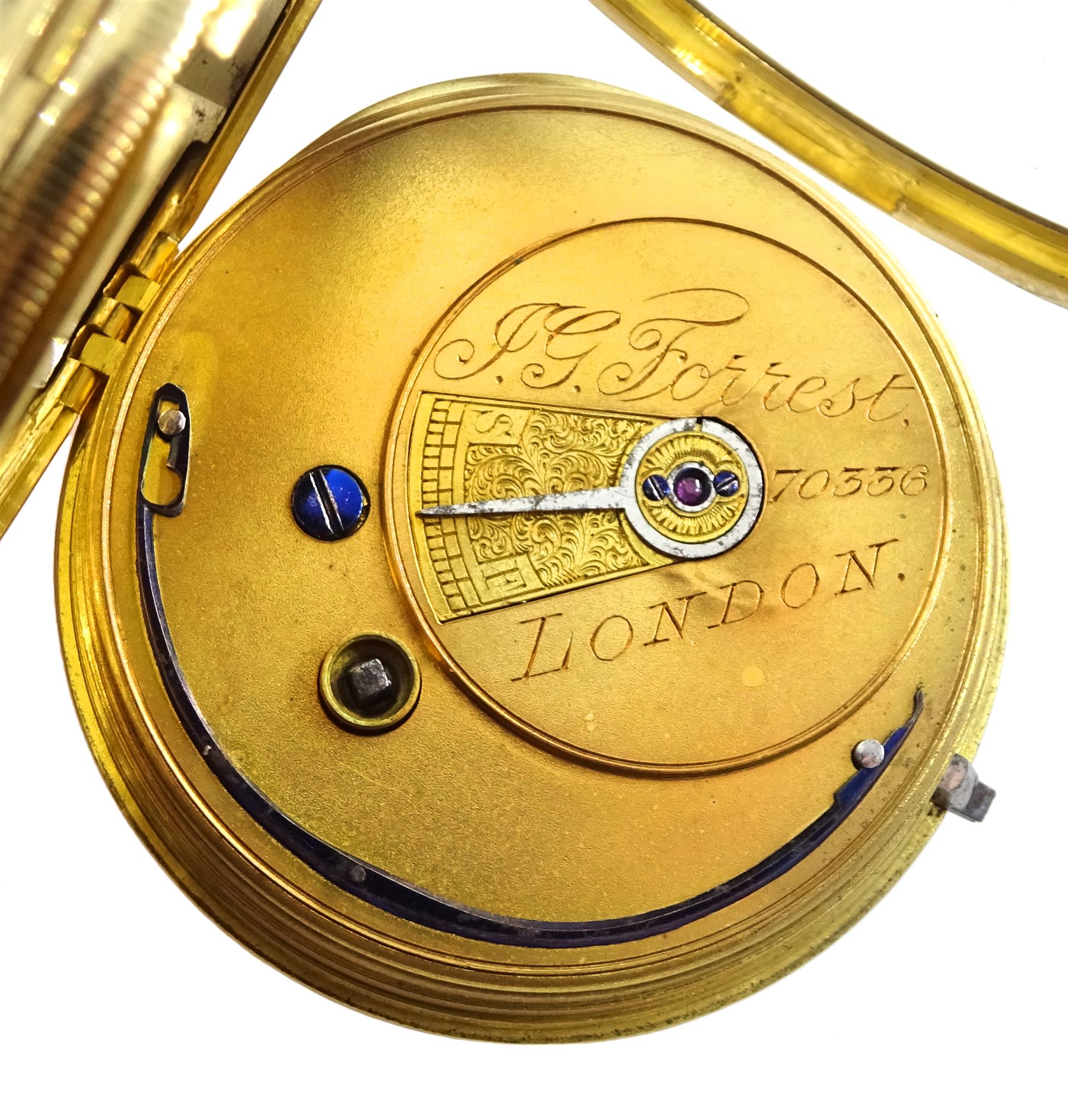 Victorian 18ct gold open face English lever fusee pocket watch by John George Forrest, London & Aber - Image 5 of 6