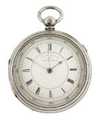 Victorian silver centre seconds key wound chronograph pocket watch No. 31741, white enamel dial with