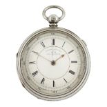Victorian silver centre seconds key wound chronograph pocket watch No. 31741, white enamel dial with