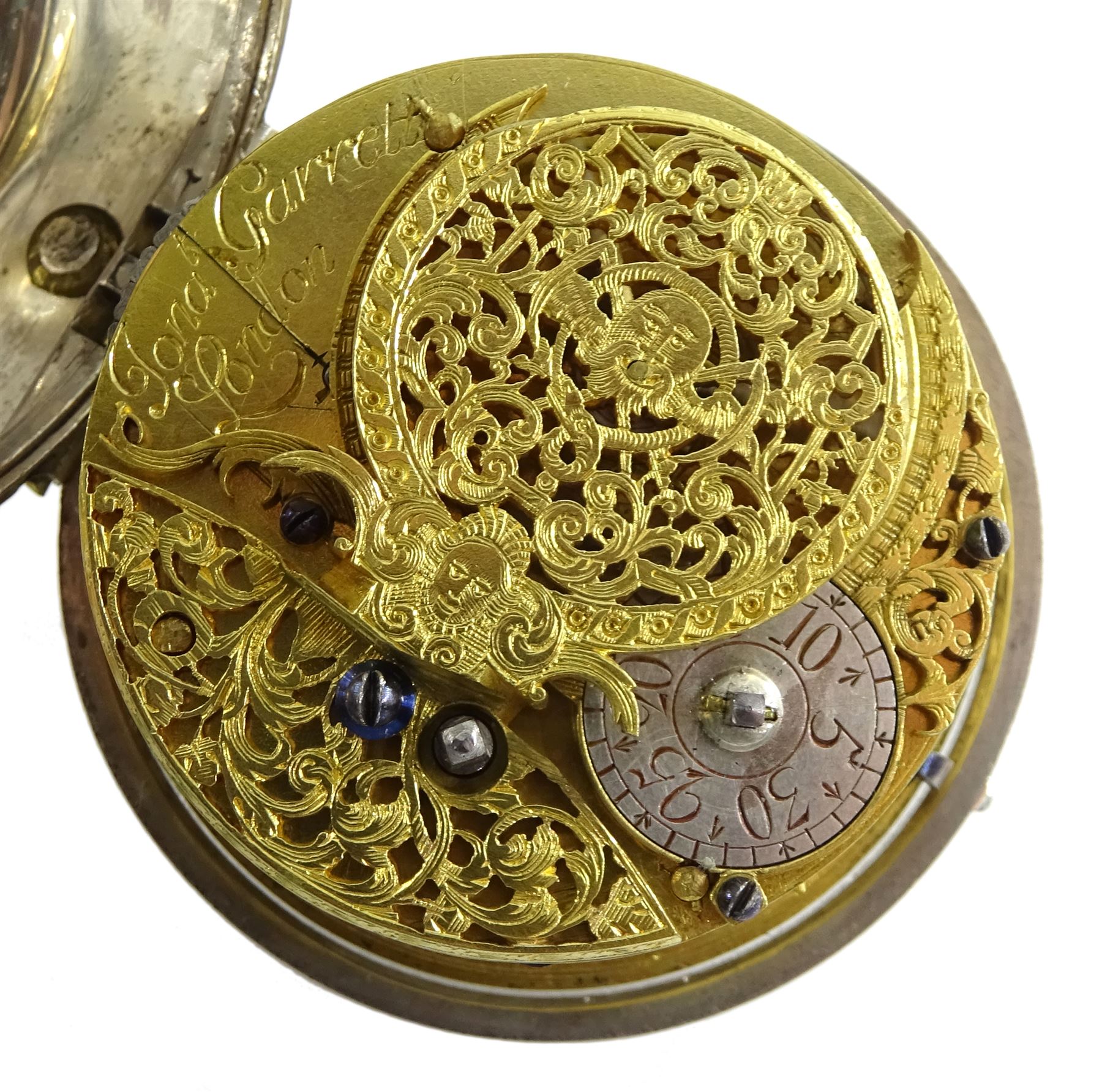 Late 17th/ early 18th century silver pair cased verge fusee pocket watch by Jonathan Garrett - Image 2 of 7