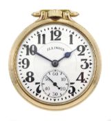 Illinois Watch Company gold-plated open face Elinvar 'Bunn Special' 161A, keyless 21 jewels motor ba